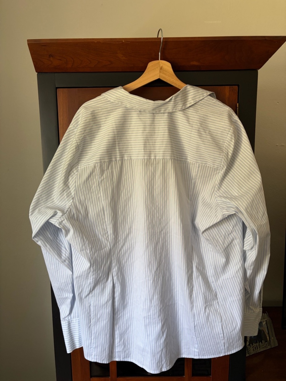 Lane Bryant Blue & White Vertical Stripe Button-Down Shirt - Picture 3 of 3